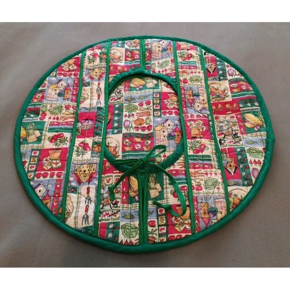 Vintage Handmade Casserole Dish Carrier 2 Handles Thick All Cloth Quilted Round